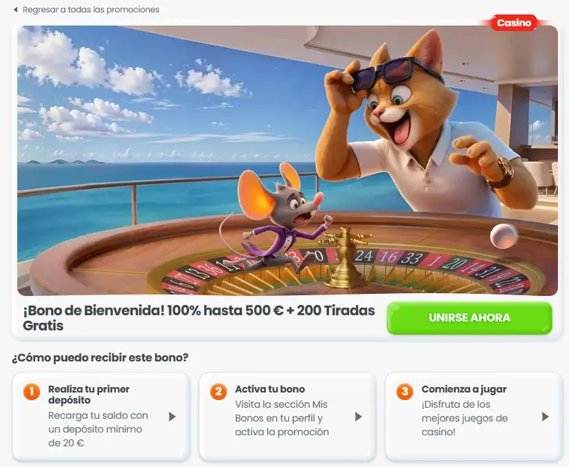 Página oficial del bono de bienvenida de Cazimbo
